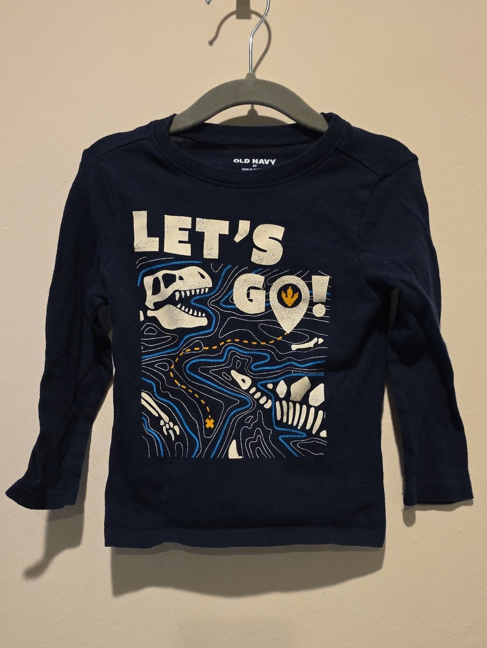 Old Navy Navy Blue Long-Sleeve Tee with Dinosaur Graphic